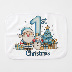 Blue 1st Christmas Santa Snowman Xmas Baby Boy Burp Cloth