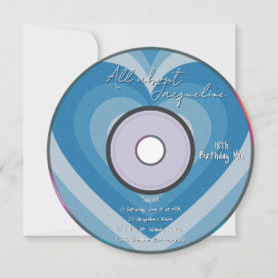 Blue 2000s Aura Hearts Music CD Birthday Invitation