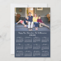 Blue 2020 Calendar 2 Custom Photos Happy New Year Holiday Card