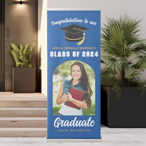Blue 2024 Graduate Photo Arch Graduation Party Retractable Banner