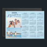 Blue 2024 Magnetic Calendar Two Photos<br><div class="desc">Create a 2024 magnetic photo calendar with two custom pictures on a sky blue background. It's a unique keepsake for family,  friends,  workmates,  colleagues for Christmas,  New Year,  or any occasion.</div>