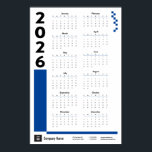 Blue 2026 Corporate Wall Calendar Poster<br><div class="desc">Mark the new year with this poster-sized wall calendar featuring your contact information. Perfect as a gift for your favorite clients or general promotion. Change the color of the lines and boxes to whatever you like and don't forget to add your logo at the bottom! Available in royal blue, purple,...</div>