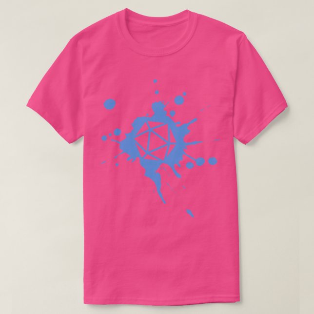 Blue 20 Sided Dice Paint Splatter Spraypaint Table T-Shirt (Design Front)