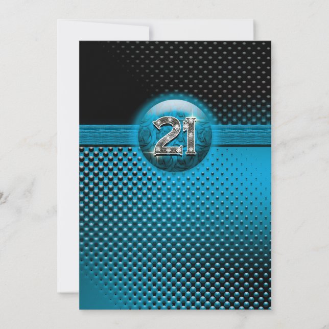 Blue 21st birthday modern party invitation (Front)