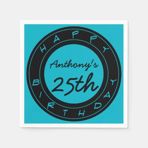 Blue 25th Birthday Party Personalized Paper Napkin