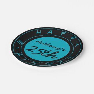 Blue 25th Birthday Party Personalized Paper Plates