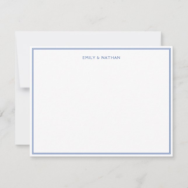 Blue 2 Border Couple Wedding Engagement Custom Note Card (Front)