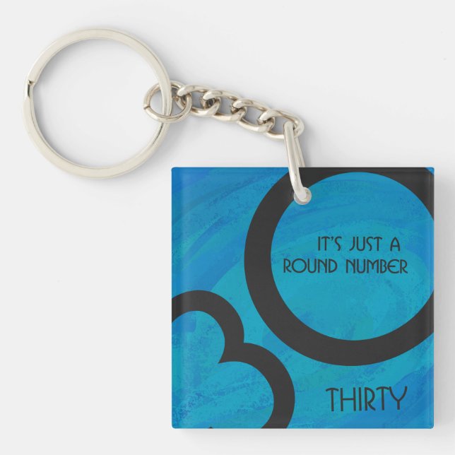 Blue 30 Decade Birthday Keychain (Front)