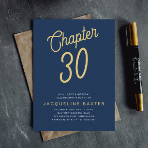 Blue 30th Birthday Gold Script 30th Birthday Invitation