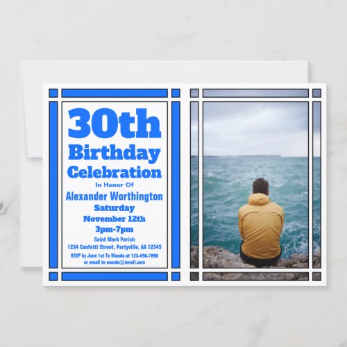 Blue 30th Birthday Party Invitation