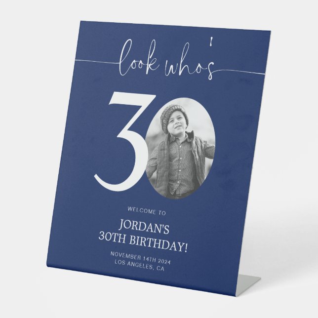 Blue 30th Birthday Welcome Sign | Look Who's 30 (Front)