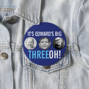 Blue 30th Three OH! three photo birthday Button