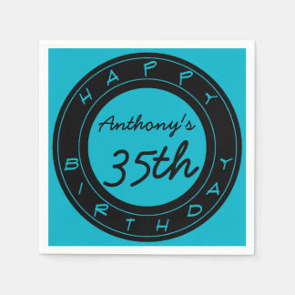 Blue 35th Birthday Party Personalized Paper Napkin