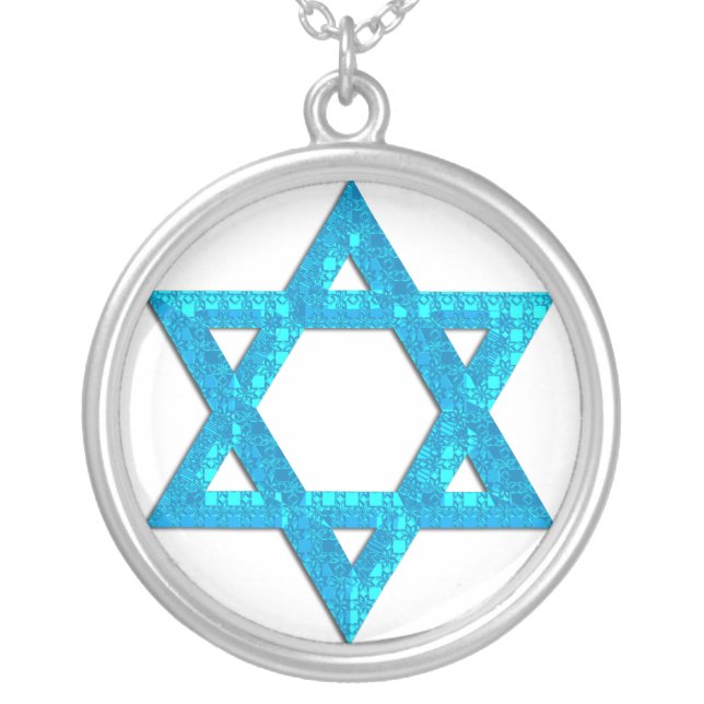 Blue 3 Glitter Star of David Necklace Design (Front)