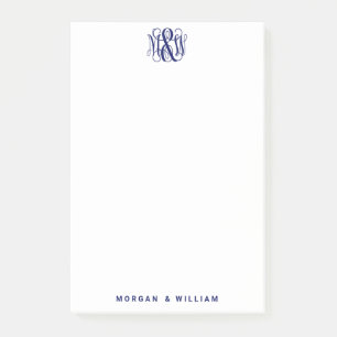 Blue 3 Initial Vine Script Monogram B&G DIY BG Post-it Notes