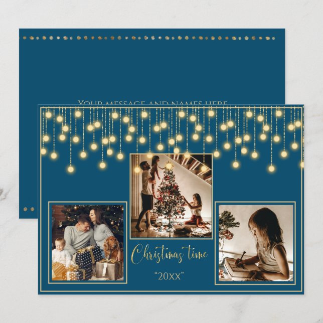Blue 3 Photos Christmas Time Holiday (Front/Back)