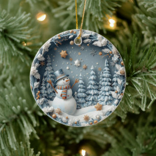 Blue 3D Chirstmas Cute Happy Owl Ceramic Ornament
