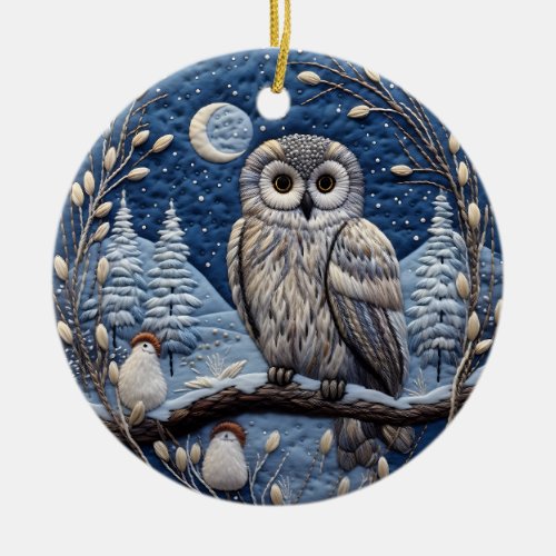 Blue 3D Chirstmas Cute Owl Animal  Ceramic Ornament