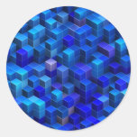 Blue 3D cubes abstract geometric pattern Classic Round Sticker