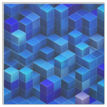 Blue 3D cubes abstract geometric pattern Fabric