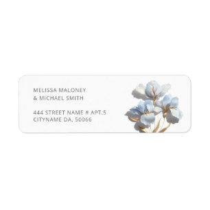 Blue 3D Flowers Stylized Lilies Wedding Label