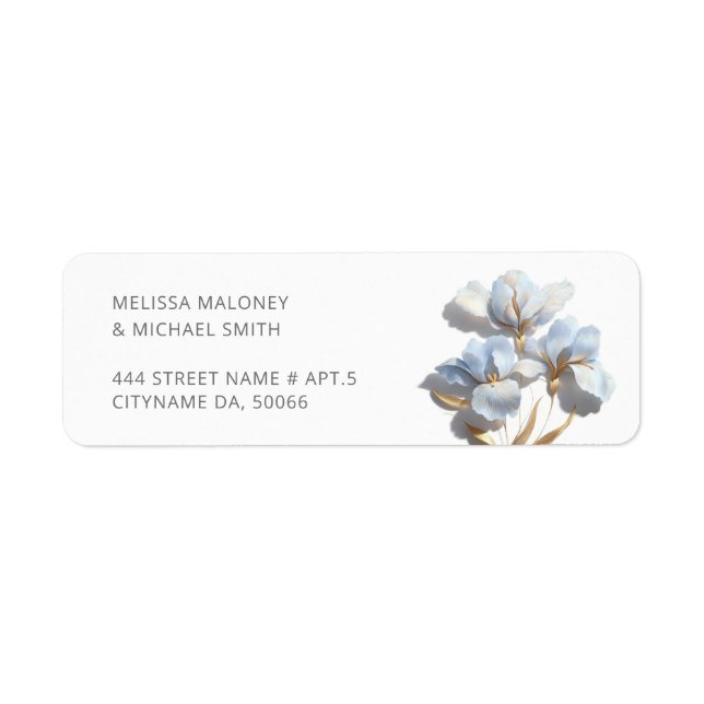 Blue 3D Flowers Stylized Lilies Wedding Label (Front)