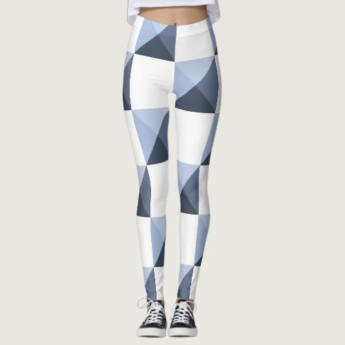 Blue 3D Illusion Checkered Pattern Leggings