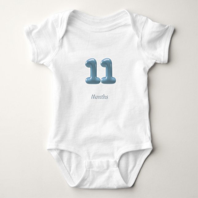 Blue 3D Number 11 - 11 Months Baby Bodysuit (Front)