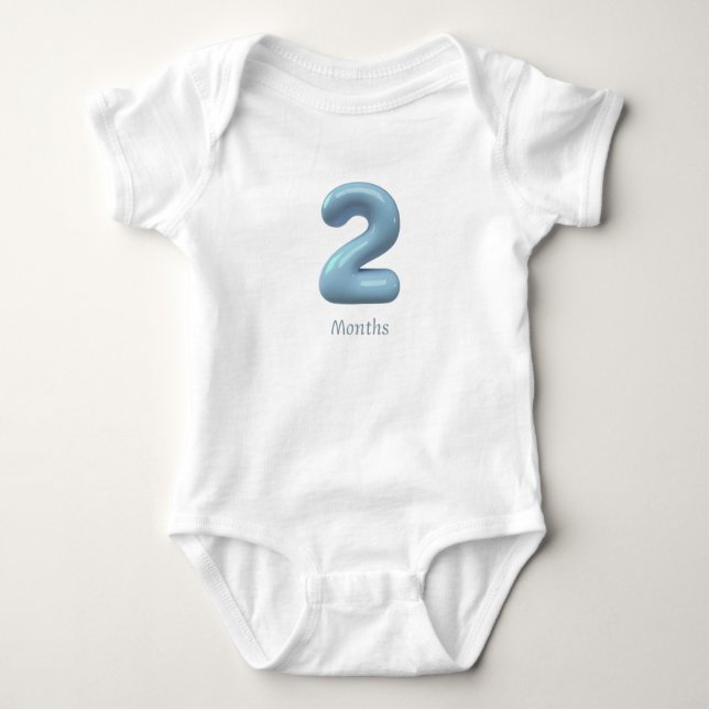 Blue 3D Number 2 - 2 Months Baby Bodysuit (Front)