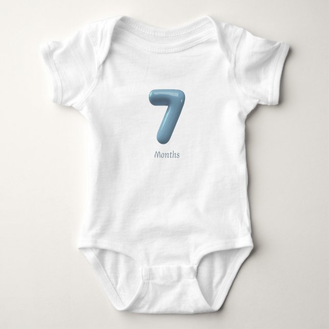 Blue 3D Number 7 - 7 Months Baby Bodysuit (Front)