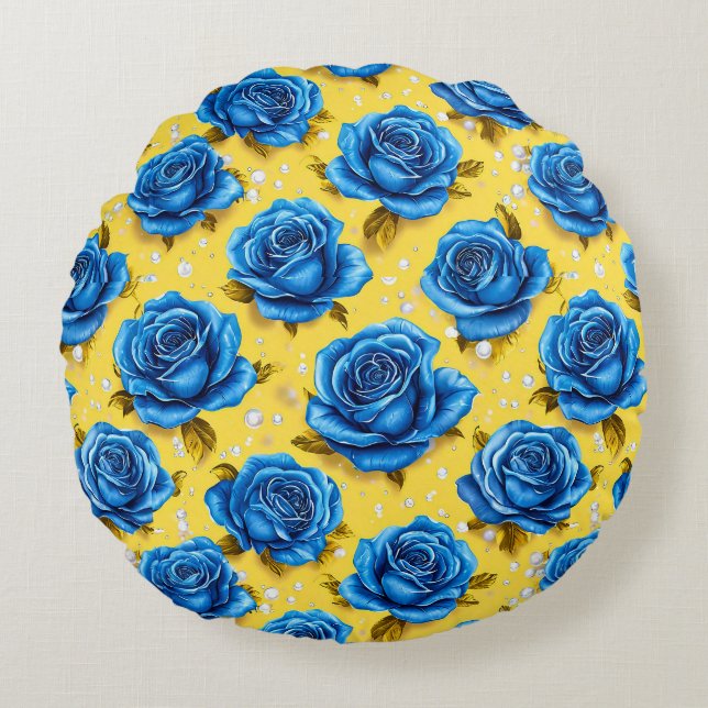 Blue 3d roses round pillow (Front)