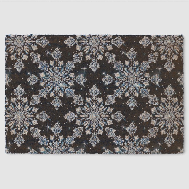 Blue 3d snowflakes fiber doormat (Front)