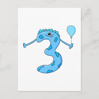 Blue 3rd Birthday Cartoon. Postcard