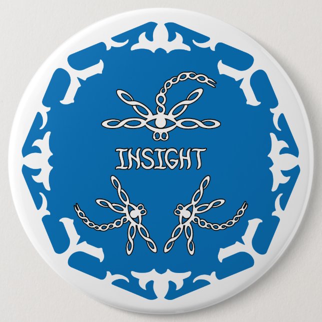Blue, 3rd Eye Chakra "Insight" Dragonfly White BG Button (Front)