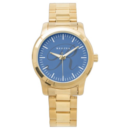 Blue 40 mm dial face custom monogram gold luxury watch