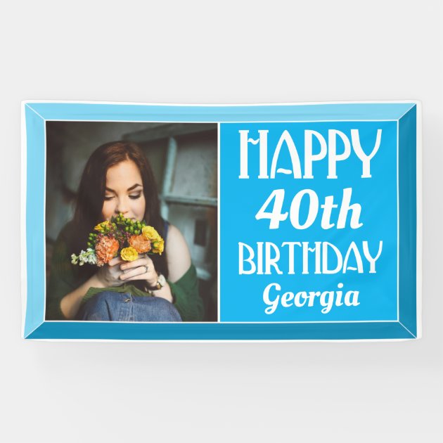 Blue 40th Art Deco Beveled Photo Birthday Banner | Zazzle