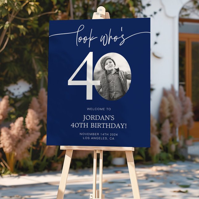 Blue 40th Birthday Welcome Sign | Look Who's 40 (Creator Uploaded)