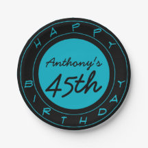 Blue 45th Birthday Party Personalized Paper Plates