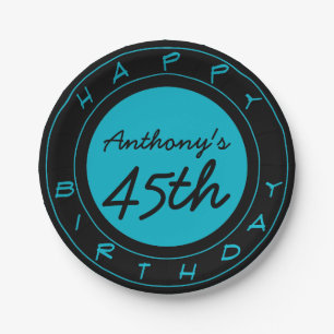 Blue 45th Birthday Party Personalized Paper Plates