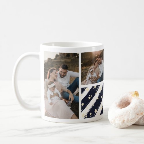 Blue 4 Photo Collage Christmas Coffee Mug