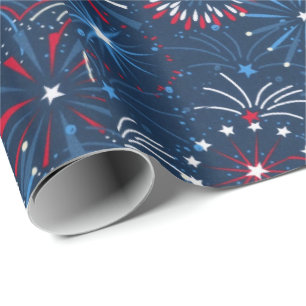 Blue 4th of July Fireworks Wrapping Paper