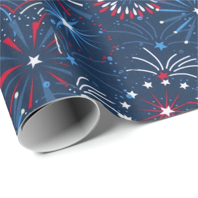 Blue 4th of July Fireworks  Wrapping Paper (Roll Corner)
