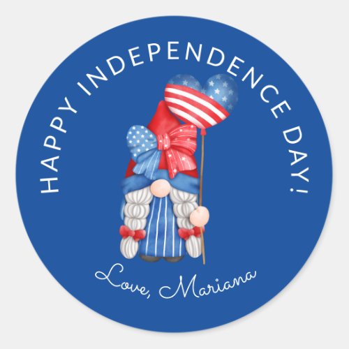 Blue 4th of July Gnome Independence Day Favors Classic Round Sticker