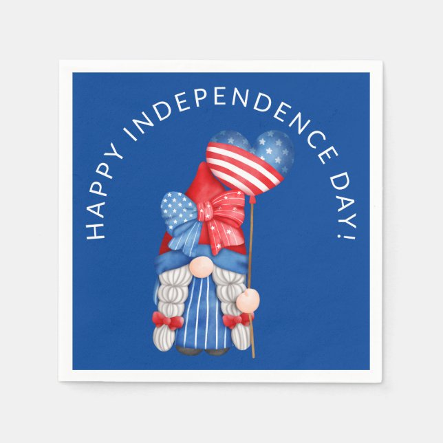 Blue 4th of July Gnome Independence Day Party Napkins (Front)