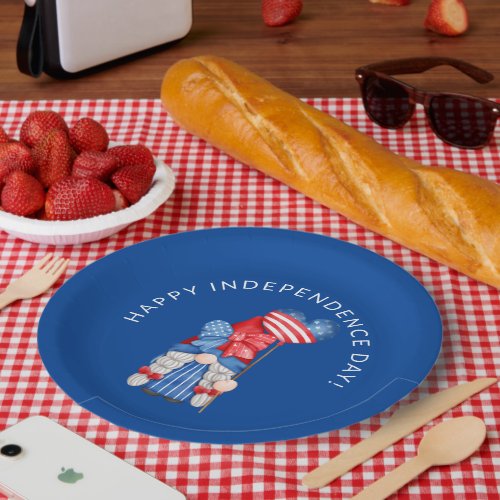 Blue 4th of July Gnome Independence Day Party Pape Paper Plates