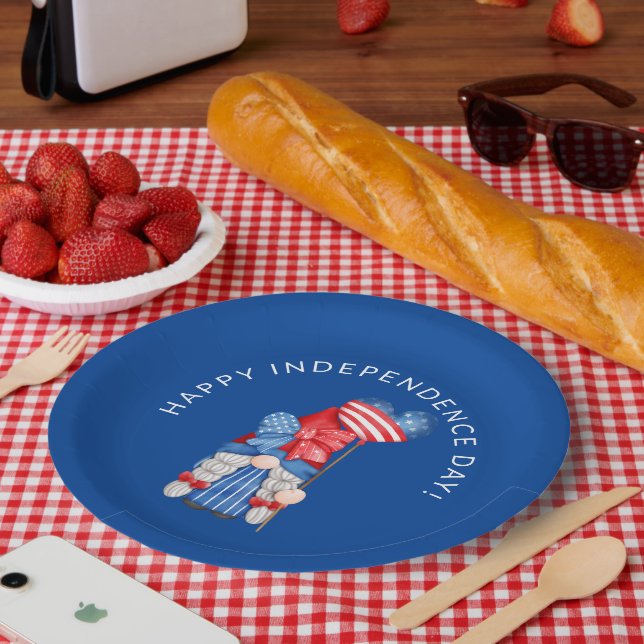 Blue 4th of July Gnome Independence Day Party Pape Paper Plates (Picnic)