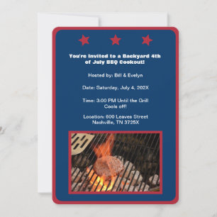 Blue 4th of July Hamburger Barbecue Invitation