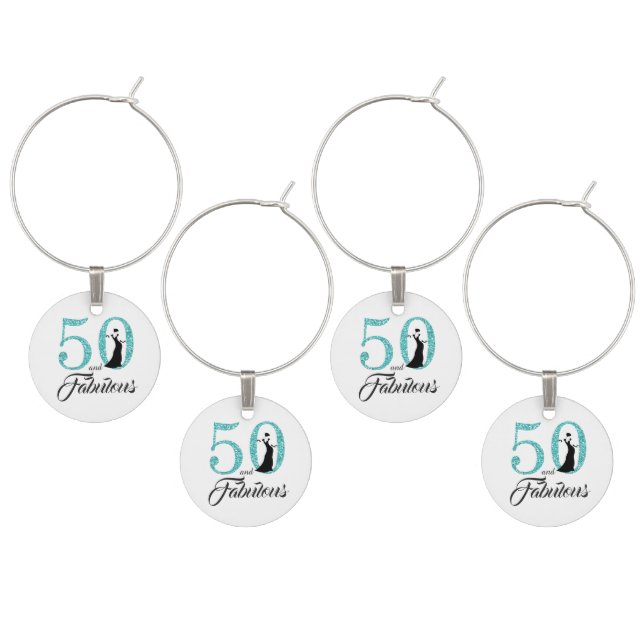Blue 50 and Fabulous 50th birthday Wine Charm (Staggered)