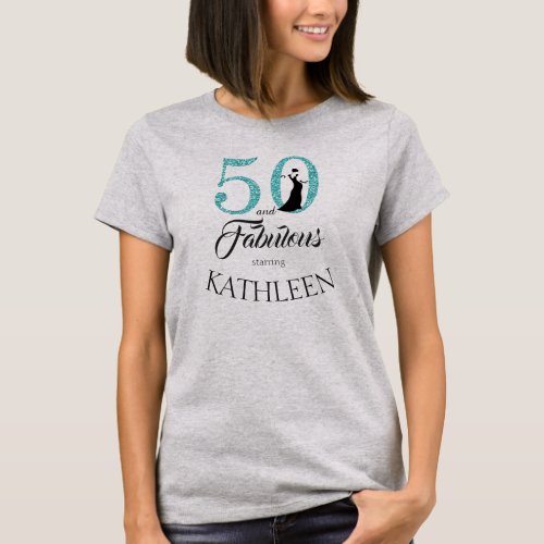 Blue 50 and Fabulous Birthday Gift Custom Name T_Shirt
