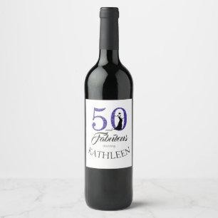Blue 50 and Fabulous Birthday Party Custom Name Wine Label